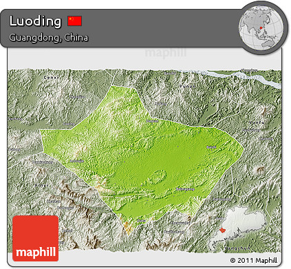 Physical 3D Map of Luoding, semi-desaturated