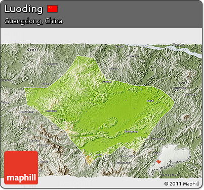 Physical 3D Map of Luoding, semi-desaturated