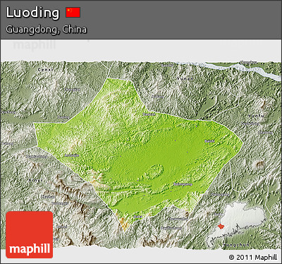 Physical 3D Map of Luoding, semi-desaturated
