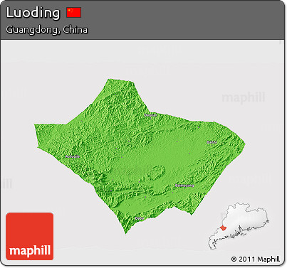 Political 3D Map of Luoding, cropped outside