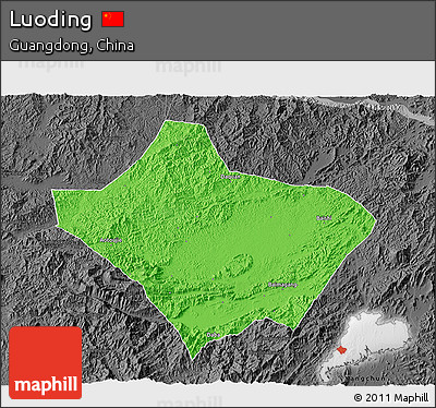 Political 3D Map of Luoding, darken, desaturated