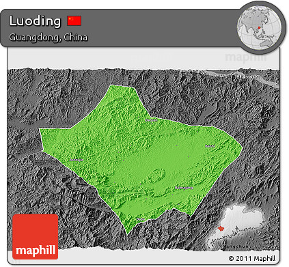 Political 3D Map of Luoding, darken, desaturated