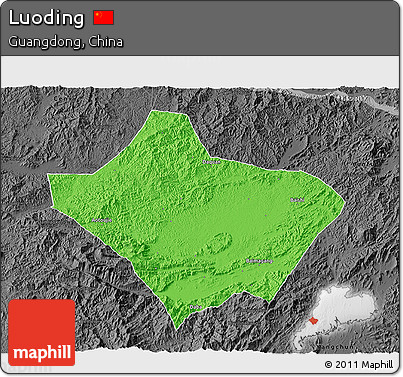 Political 3D Map of Luoding, darken, desaturated