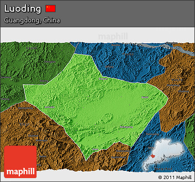 Political 3D Map of Luoding, darken