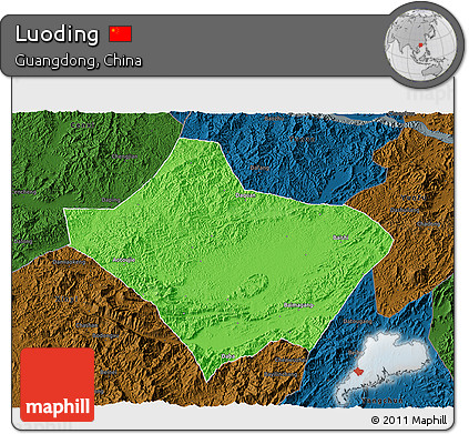 Political 3D Map of Luoding, darken