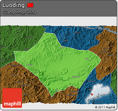 Political 3D Map of Luoding, darken