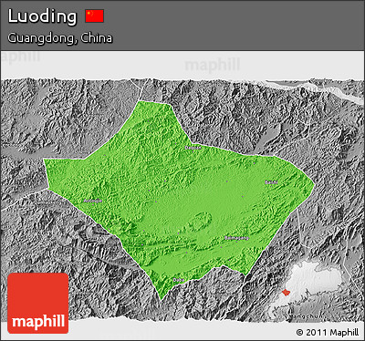 Political 3D Map of Luoding, desaturated