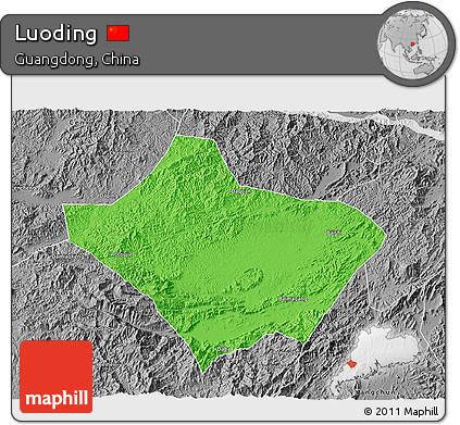 Political 3D Map of Luoding, desaturated