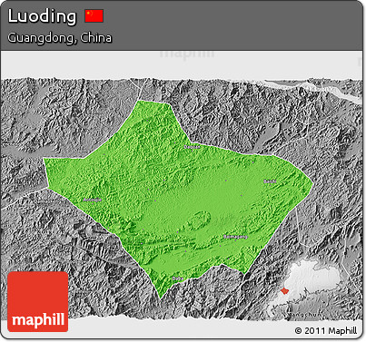 Political 3D Map of Luoding, desaturated