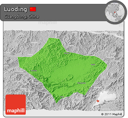 Political 3D Map of Luoding, lighten, desaturated