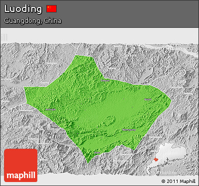 Political 3D Map of Luoding, lighten, desaturated