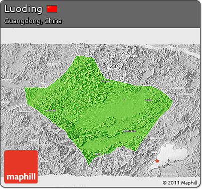 Political 3D Map of Luoding, lighten, desaturated