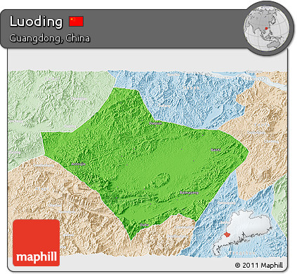 Political 3D Map of Luoding, lighten