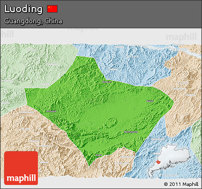 Political 3D Map of Luoding, lighten