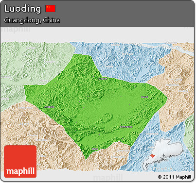 Political 3D Map of Luoding, lighten
