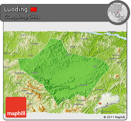 Political 3D Map of Luoding, physical outside