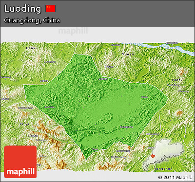 Political 3D Map of Luoding, physical outside