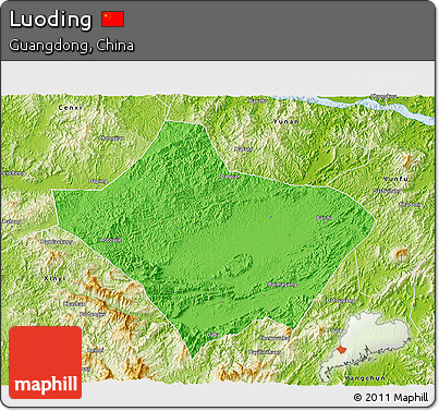 Political 3D Map of Luoding, physical outside