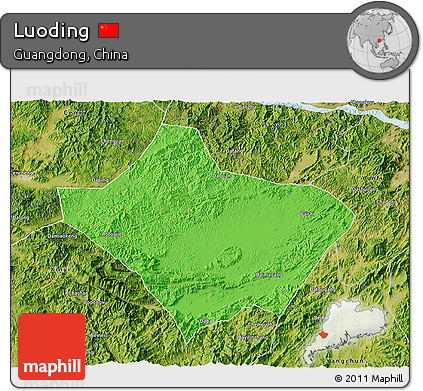 Political 3D Map of Luoding, satellite outside