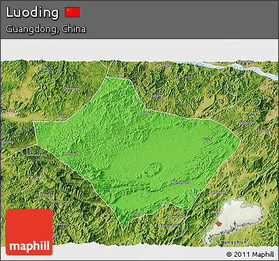 Political 3D Map of Luoding, satellite outside