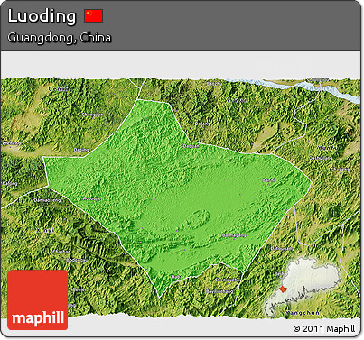 Political 3D Map of Luoding, satellite outside