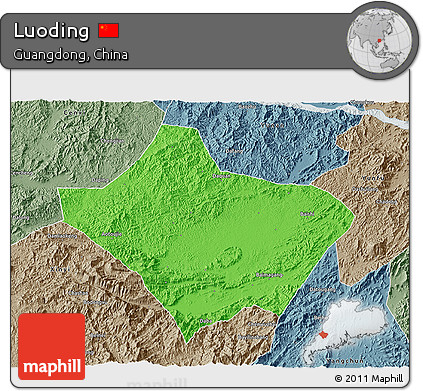 Political 3D Map of Luoding, semi-desaturated