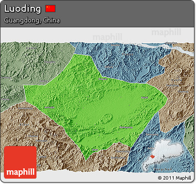 Political 3D Map of Luoding, semi-desaturated