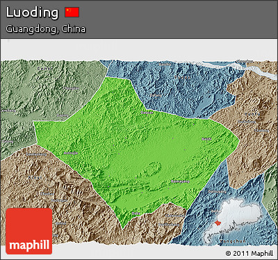 Political 3D Map of Luoding, semi-desaturated