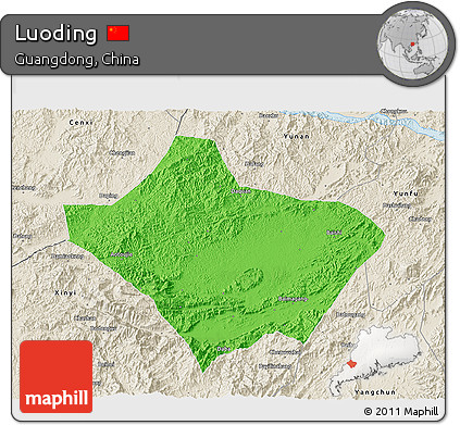 Political 3D Map of Luoding, shaded relief outside