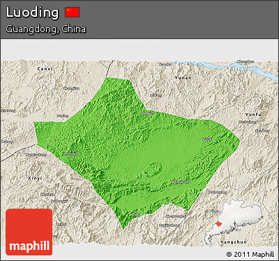 Political 3D Map of Luoding, shaded relief outside