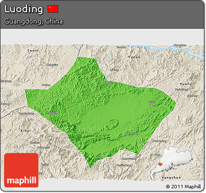 Political 3D Map of Luoding, shaded relief outside