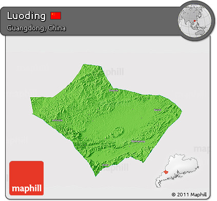 Political 3D Map of Luoding, single color outside