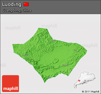 Political 3D Map of Luoding, single color outside
