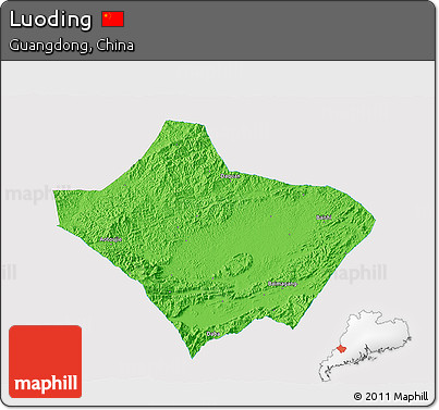 Political 3D Map of Luoding, single color outside