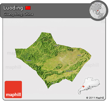 Satellite 3D Map of Luoding, cropped outside