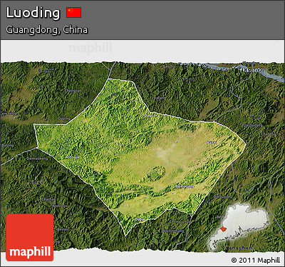 Satellite 3D Map of Luoding, darken