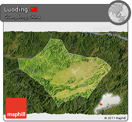 Satellite 3D Map of Luoding, darken