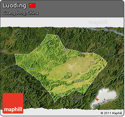 Satellite 3D Map of Luoding, darken