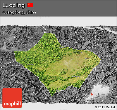 Satellite 3D Map of Luoding, desaturated