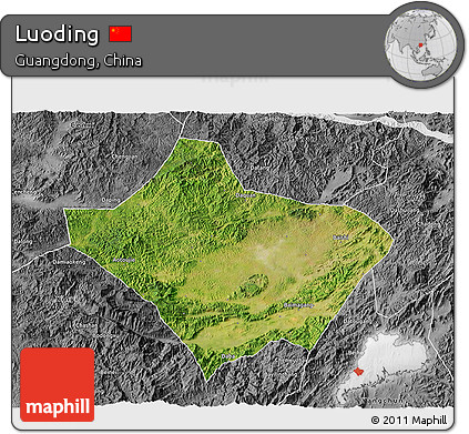 Satellite 3D Map of Luoding, desaturated