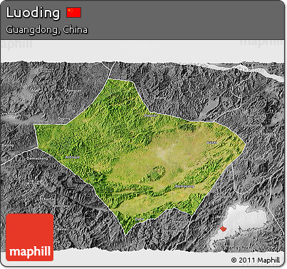 Satellite 3D Map of Luoding, desaturated