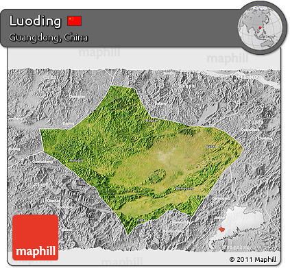 Satellite 3D Map of Luoding, lighten, desaturated