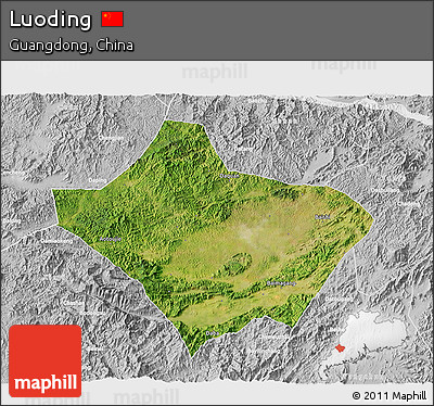 Satellite 3D Map of Luoding, lighten, desaturated