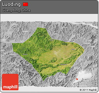 Satellite 3D Map of Luoding, lighten, desaturated