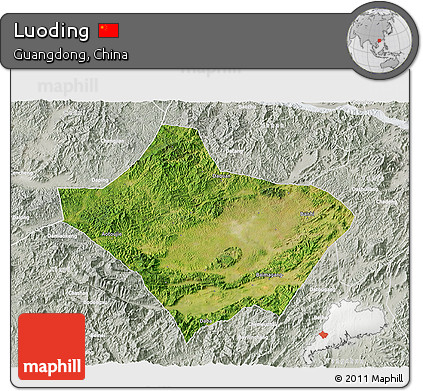 Satellite 3D Map of Luoding, lighten, semi-desaturated