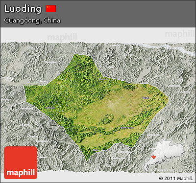 Satellite 3D Map of Luoding, lighten, semi-desaturated