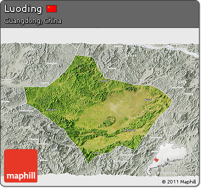 Satellite 3D Map of Luoding, lighten, semi-desaturated
