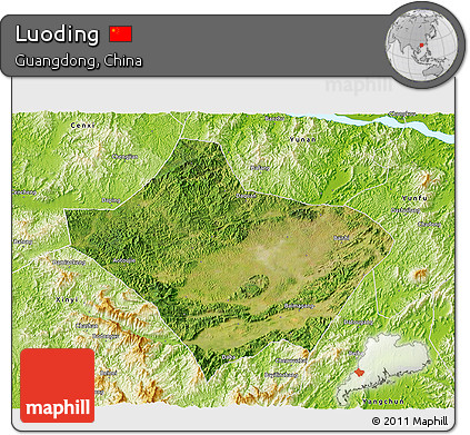 Satellite 3D Map of Luoding, physical outside