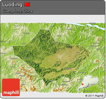 Satellite 3D Map of Luoding, physical outside