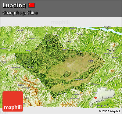 Satellite 3D Map of Luoding, physical outside